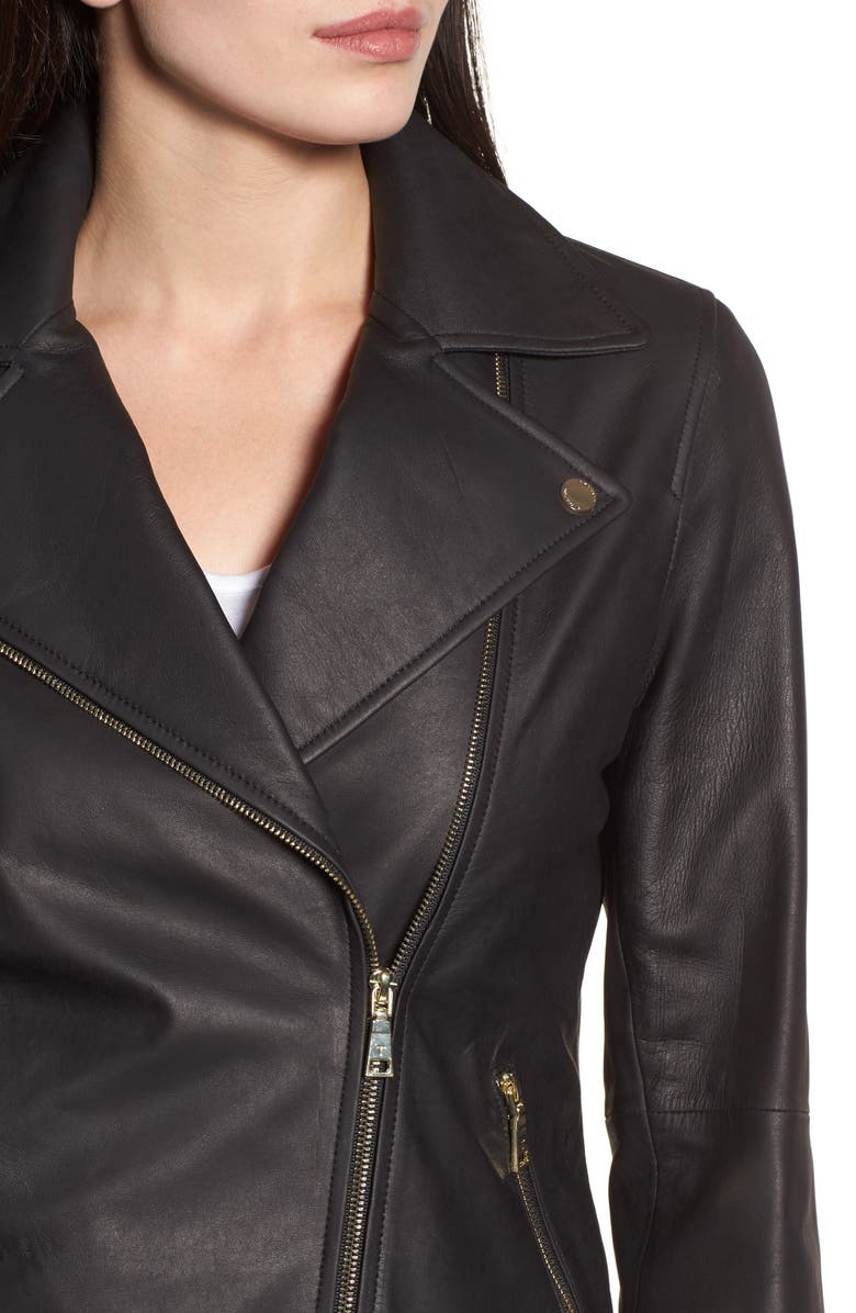 Tahari Skylar Leather Moto Jacket, Alternate, color, 
