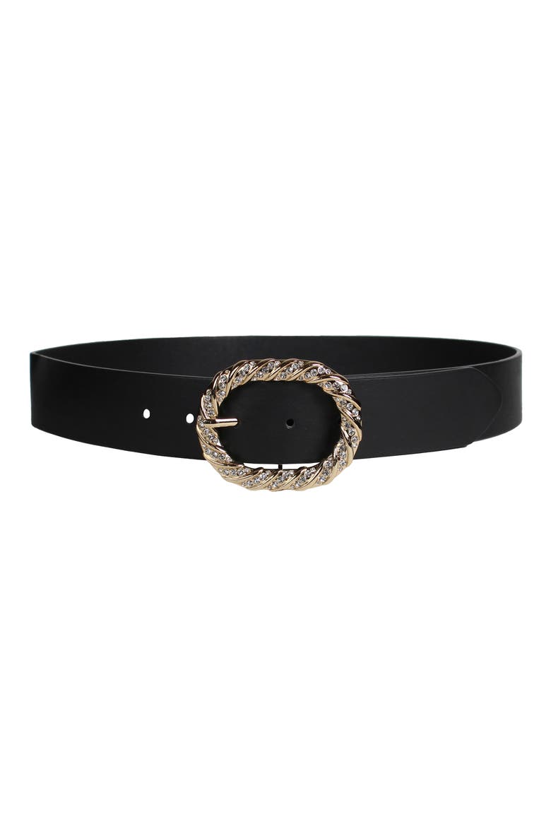 Crystal Buckle Belt, Main, color, BLACK