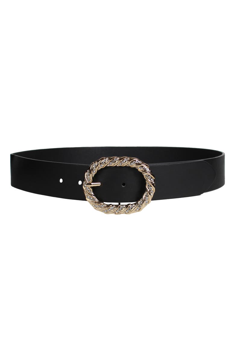 Linea Pelle Crystal Buckle Belt, Main, color, Black