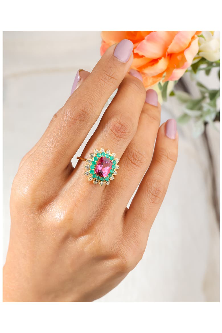 Pink Topaz, Green Onyx & White Topaz Ring, Alternate, color, PINK