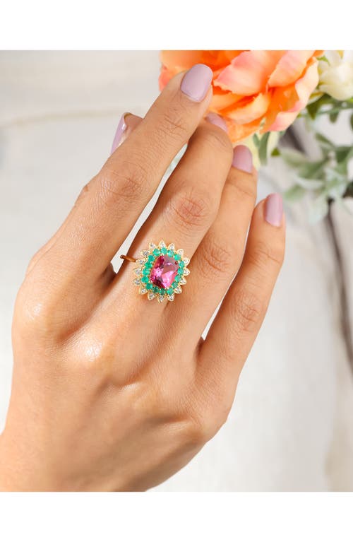 Ys Gems Pink Topaz, Green Onyx & White Topaz Ring In Pink