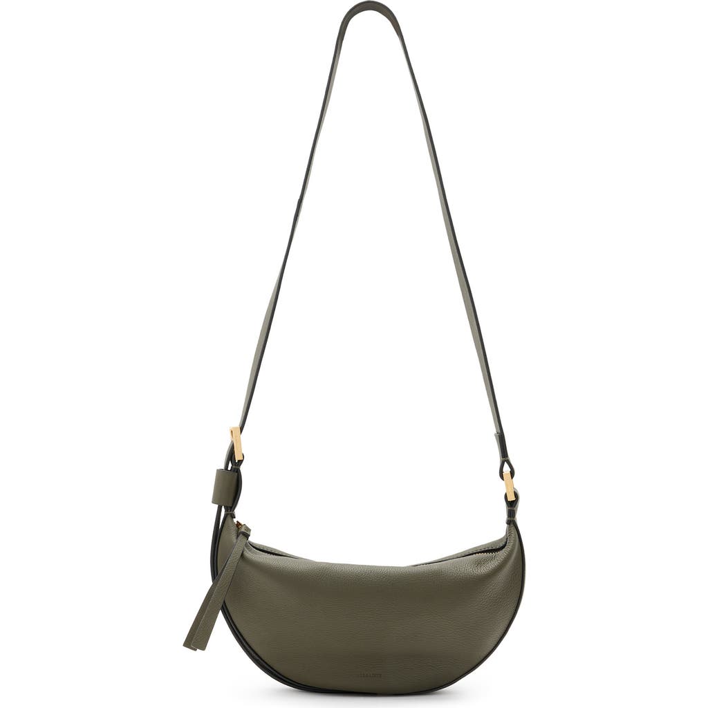 Allsaints Half Moon Leather Crossbody Bag In Green