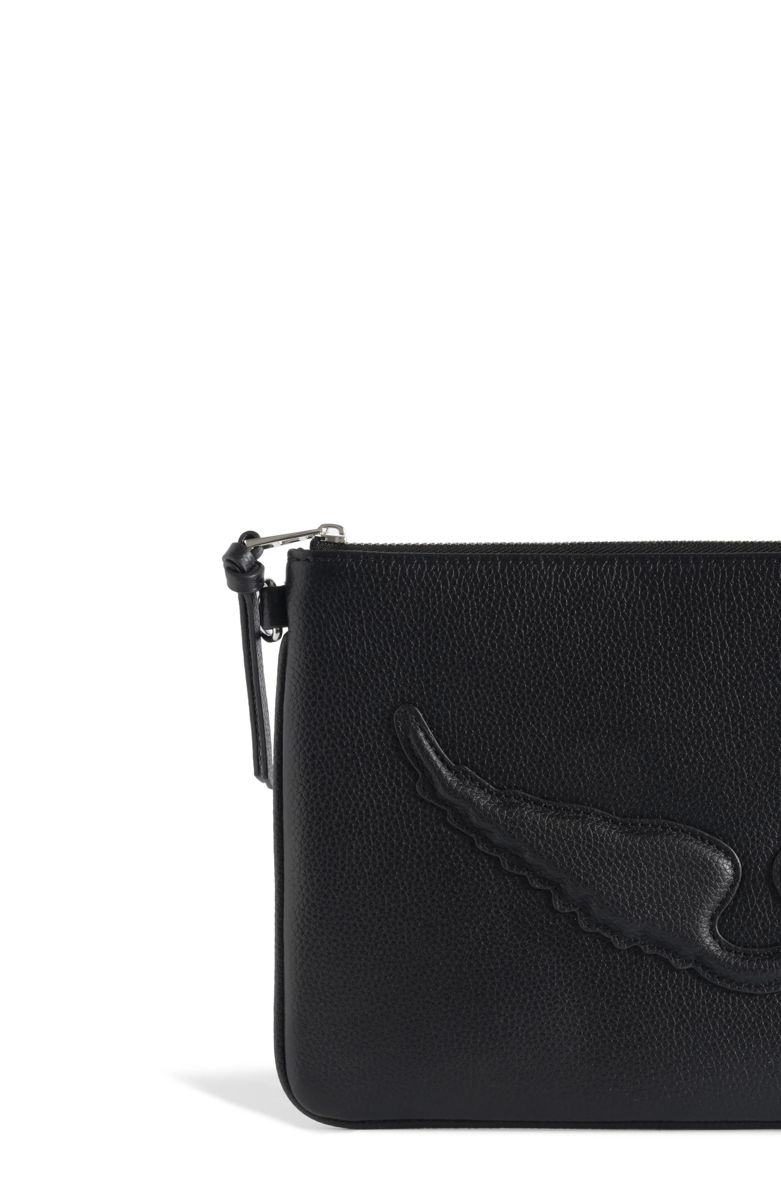 Zadig & Voltaire Angel Leather Clutch, Alternate, color, Black
