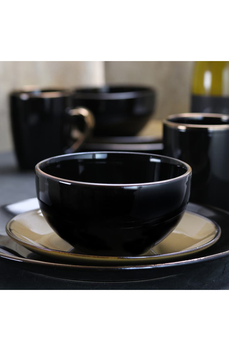 Elama Cambridge Grand 16-Piece Dinnerware Set in Luxurious Black and Warm Taupe with Complete Setting for 4, Alternate, color, Black