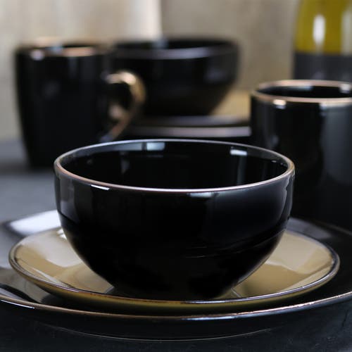 Elama Cambridge Grand 16-pc. Stoneware Dinnerware Set In Black