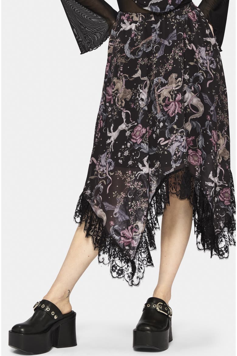 Merunicorn Enchanted Forest Midi Skirt, Main, color, Black