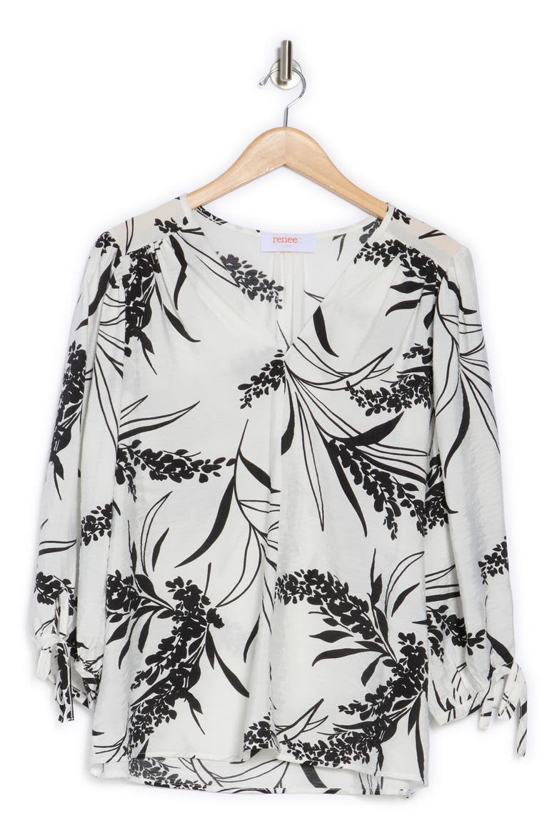 Floral Print V-Neck Shirt, Alternate, color, WHITE