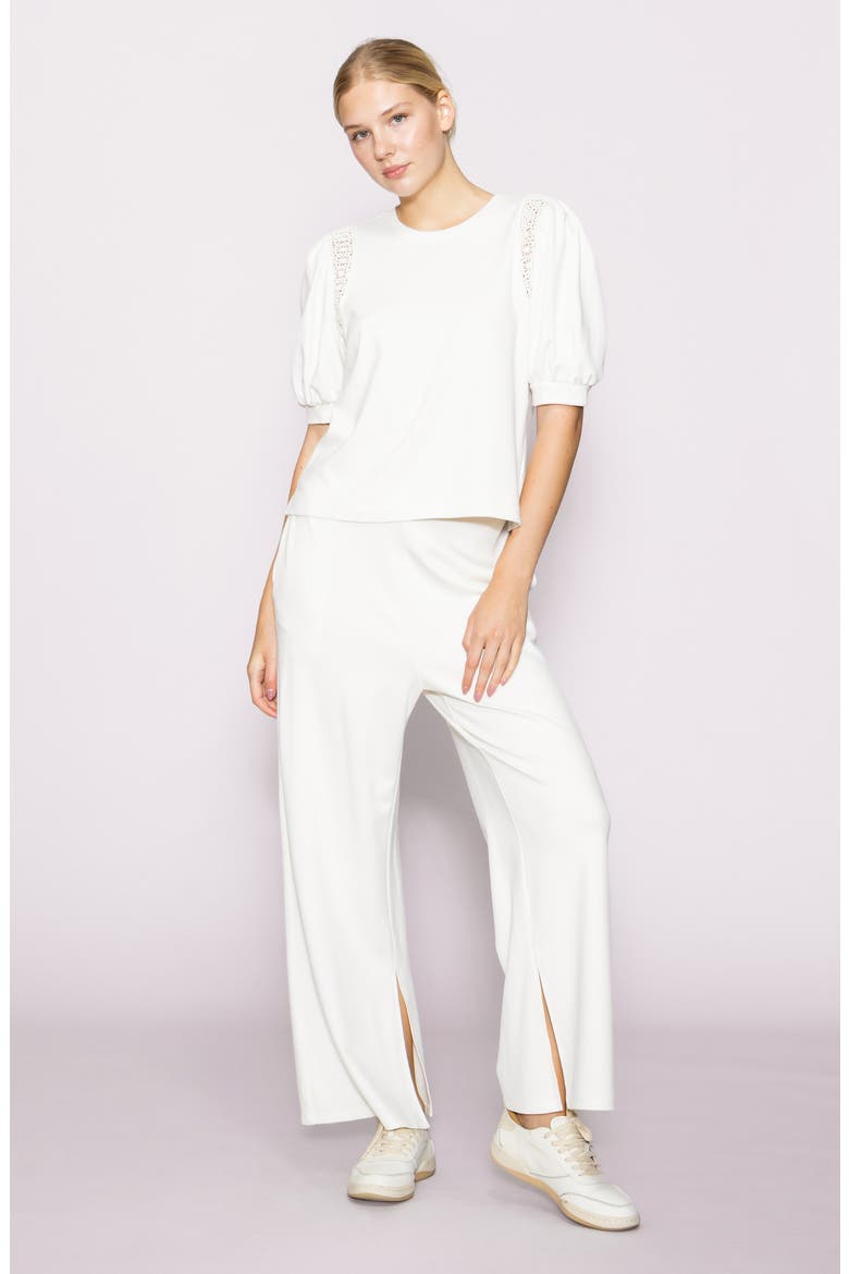 Lace Inset Puff Sleeve Top, Alternate, color, BONE
