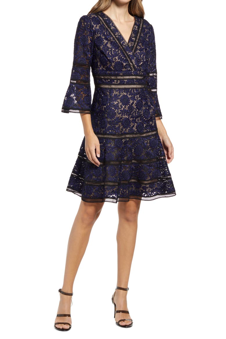 Embroidered Lace Fit & Flare Cocktail Dress, Main, color, BLACK/ BLUE