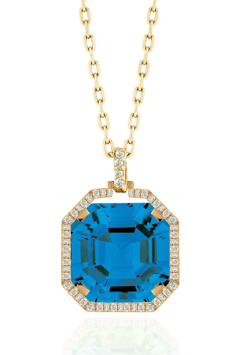 Gossip Asscher Cut Stone & Pavé Diamond Pendant Necklace, Alternate, color, DEEP BLUE