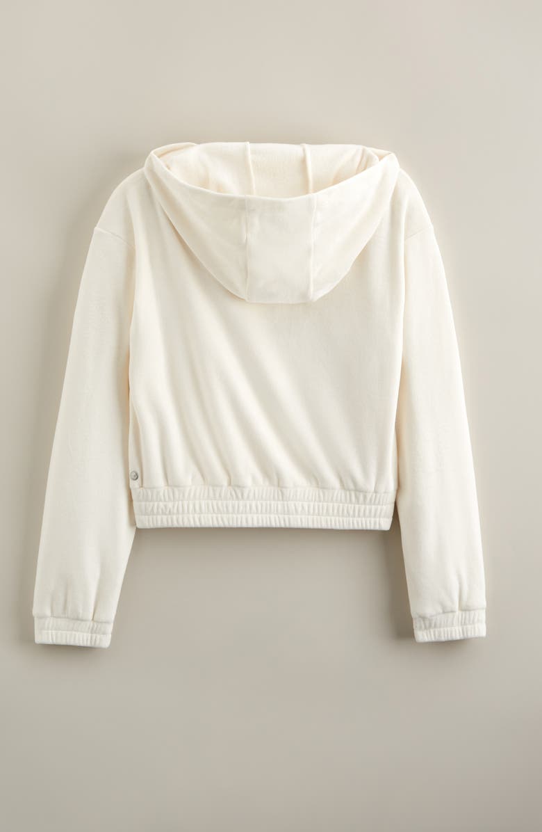 Zella Girl Kids' Cosmos Velour Zip Hoodie, Alternate, color, Ivory Egret