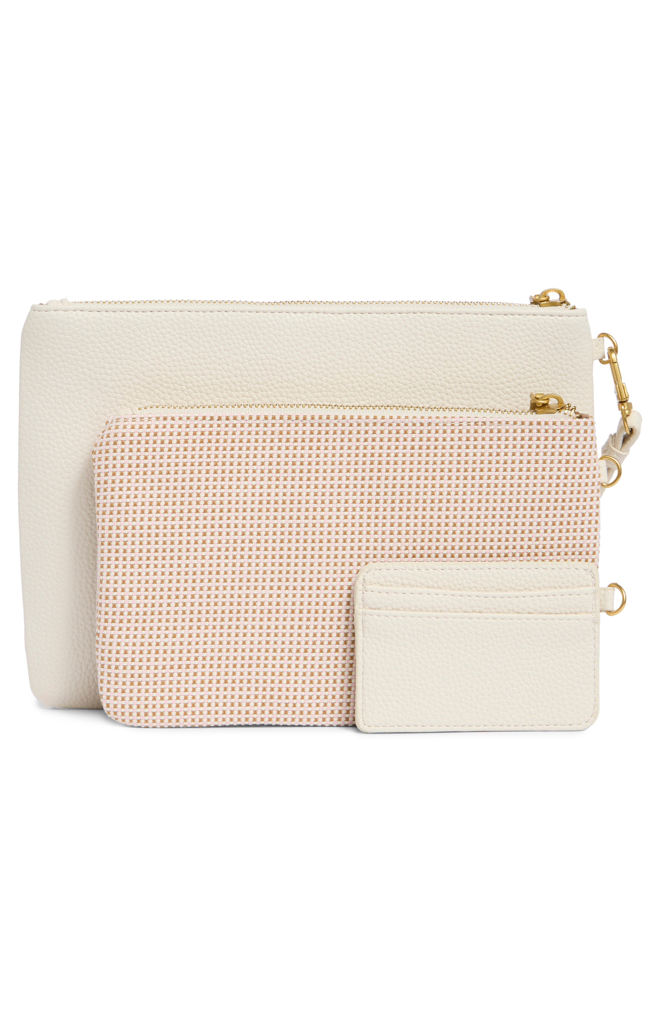 T Tahari Marty Set of 3 Wristlet Pouches & Cardholder Wallet, Alternate, color, Eggshell