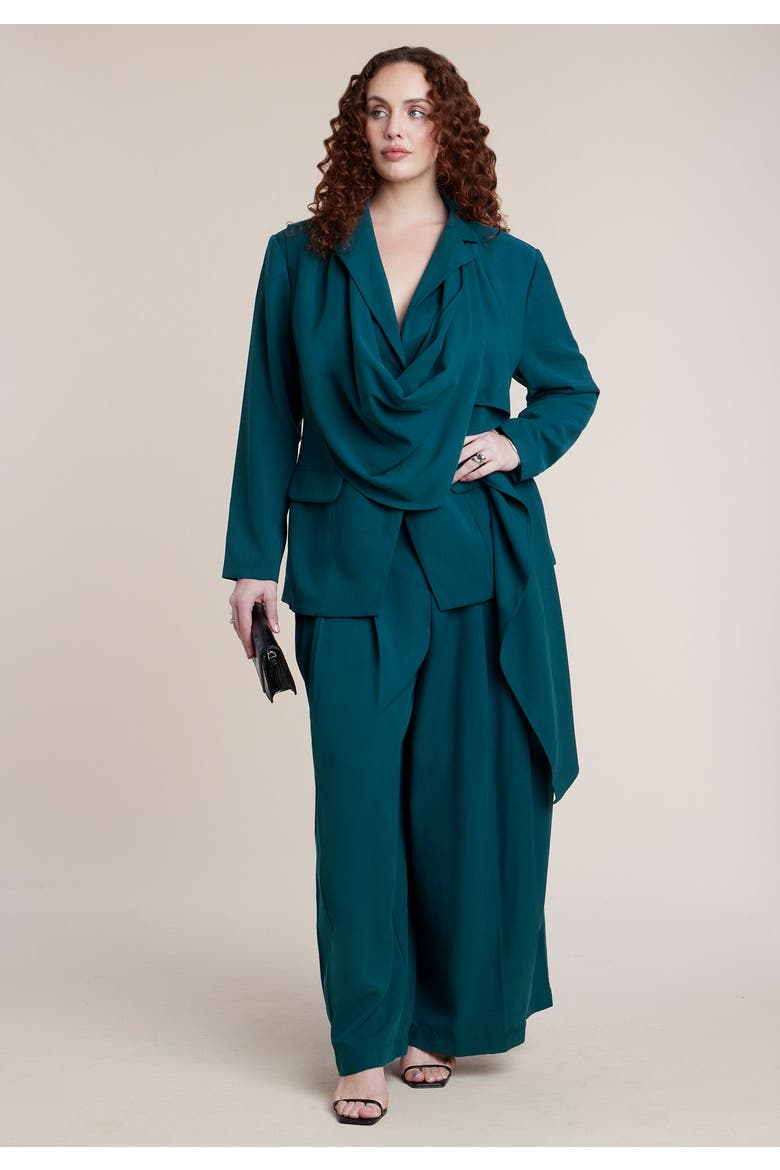 Draped Scarf Blazer, Alternate, color, DEEP TEAL