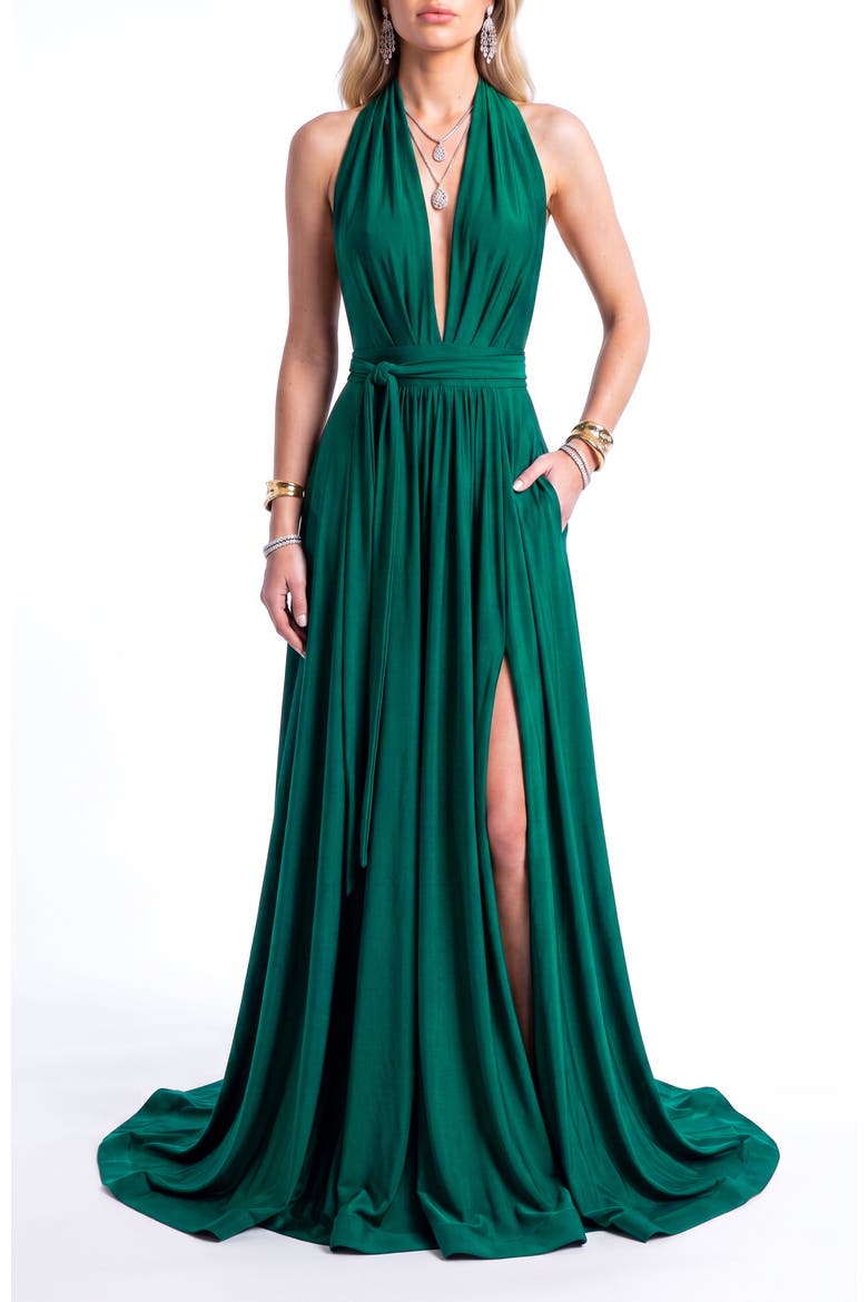 Infinite Convertible Halter Neck A-Line Evening Gown, Main, color, Forest Green