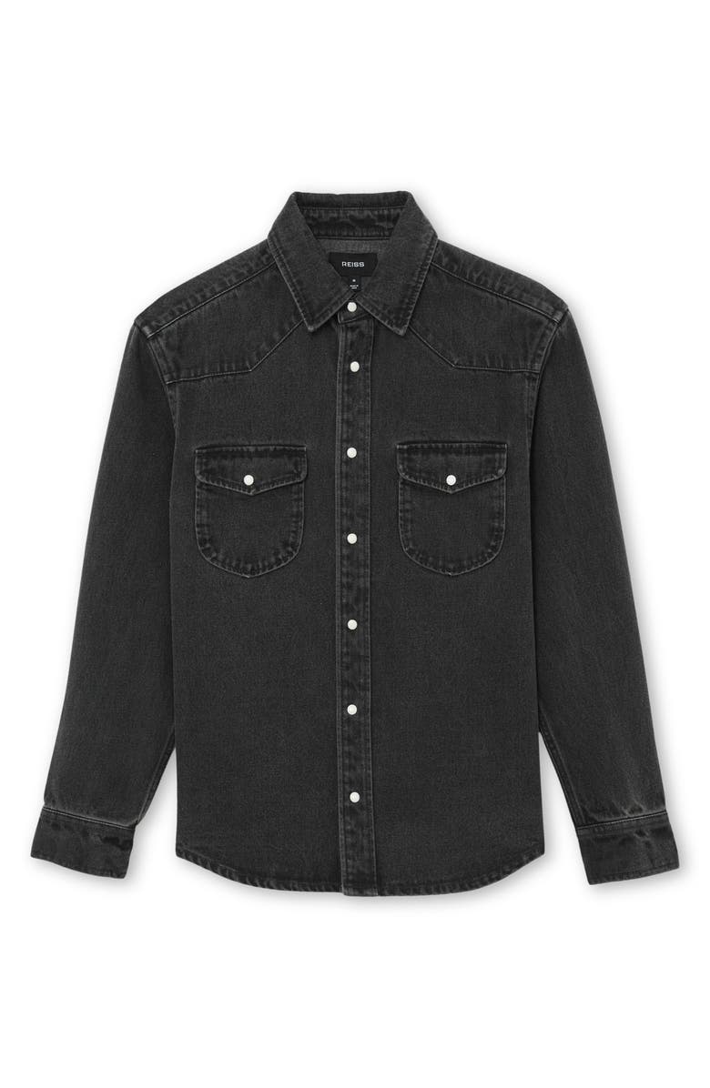 Reiss Finley Denim Snap-Up Shirt, Alternate, color, Washed Black
