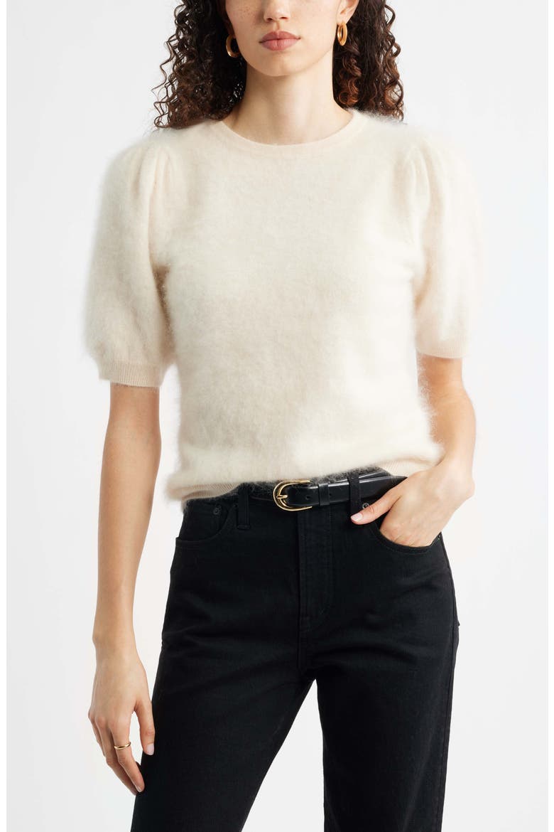 Femme Short Sleeve Brushed Cashmere Sweater, Main, color, BEIGE BEACH