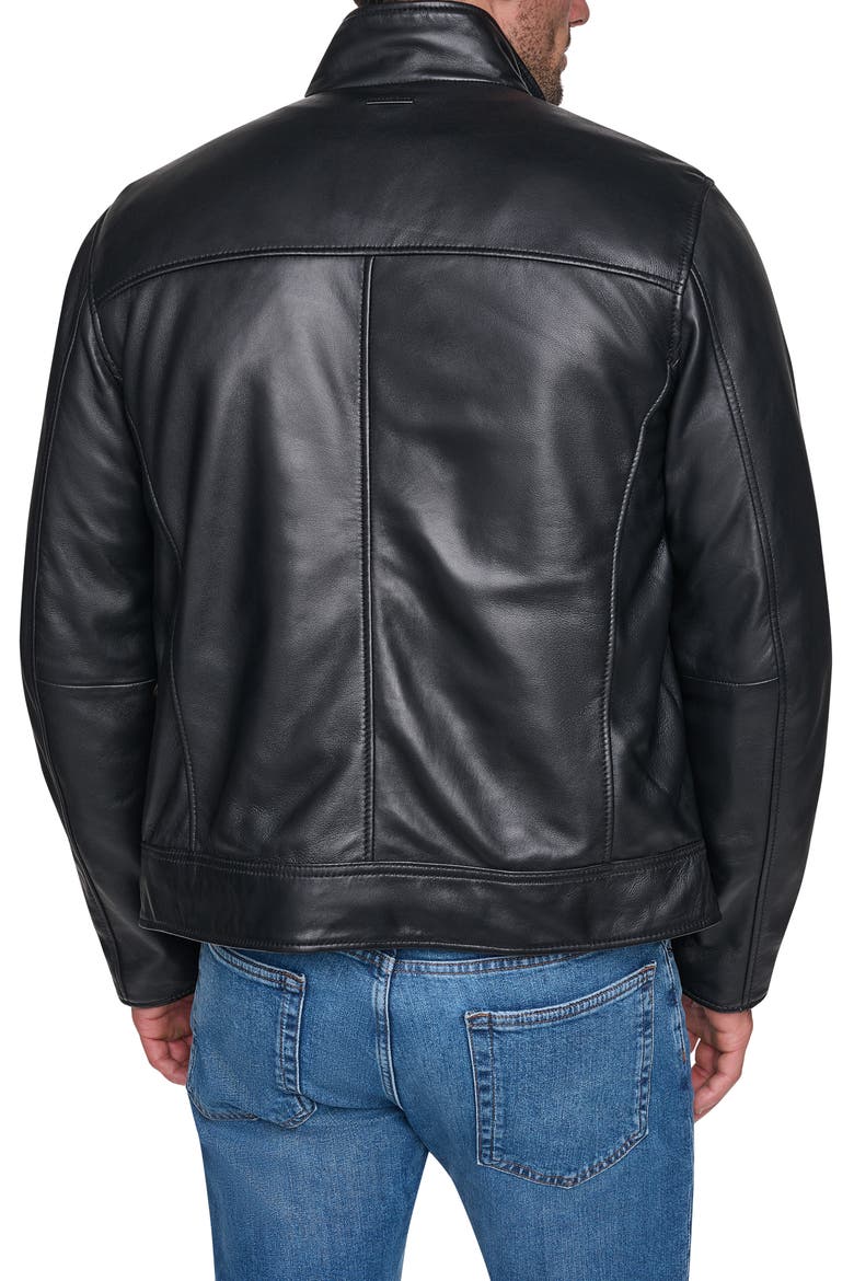 Stand Collar Leather Jacket, Alternate, color, BLACK