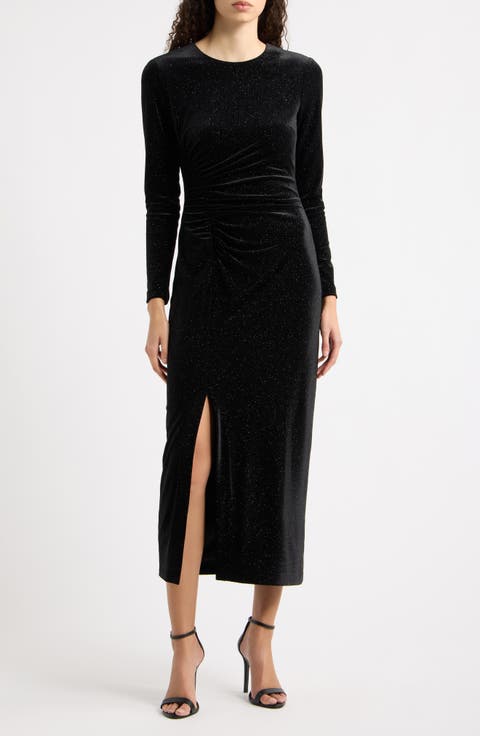 Glitter Long Sleeve Midi Dress