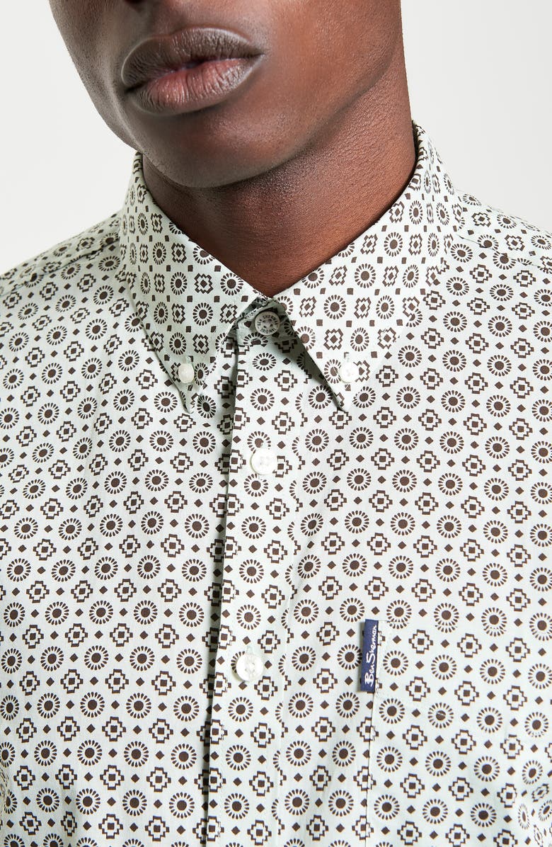 Ben Sherman Geo Print Short Sleeve Organic Cotton Button-Down Shirt, Alternate, color,