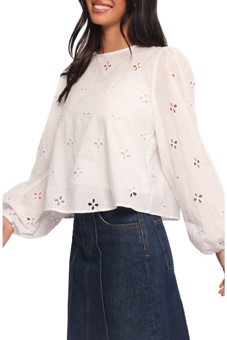 Aggie Embroidered Eyelet Balloon Sleeve Top, Alternate, color, WHITE