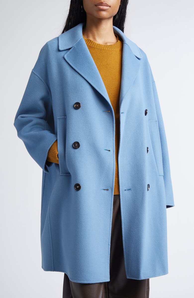 Max Mara Eden Wool Flannel Peacoat, Alternate, color, Light Blue
