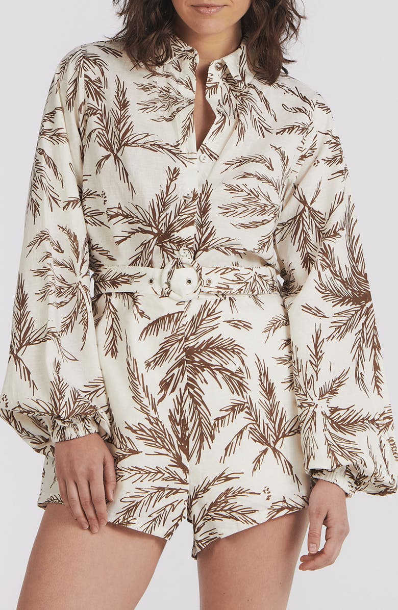 Charlie Holiday Lola Long Sleeve Linen & Cotton Romper, Alternate, color,