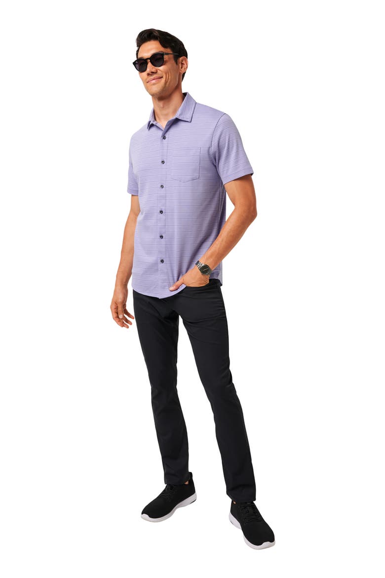 Tip to the City Short Sleeve Cotton Blend Button-Up Shirt, Alternate, color, HEATHER VIOLET STORM