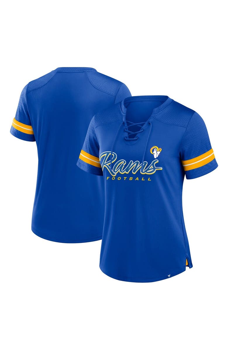 FANATICS Women's Fanatics Royal Los Angeles Rams Play Script Lace-Up T-Shirt, Alternate, color, Royal