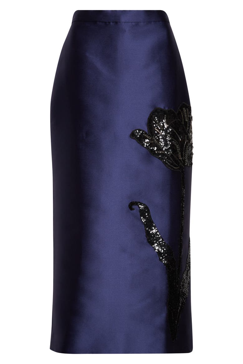 Tulip Embellished Mikado Pencil Skirt, Alternate, color, BEETLE