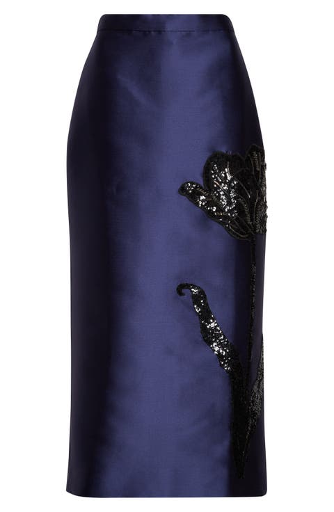 Tulip Embellished Mikado Pencil Skirt