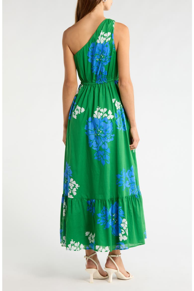 Hemmi Floral Print Tie Waist One-Shoulder Maxi Dress, Alternate, color, GREEN-BLUE-WHITE