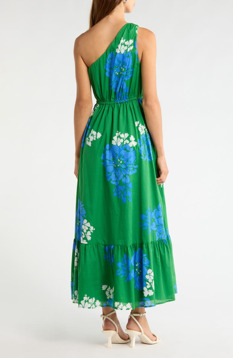 SUGARLIPS Hemmi Floral Print Tie Waist One-Shoulder Maxi Dress, Alternate, color, Green-Blue-White