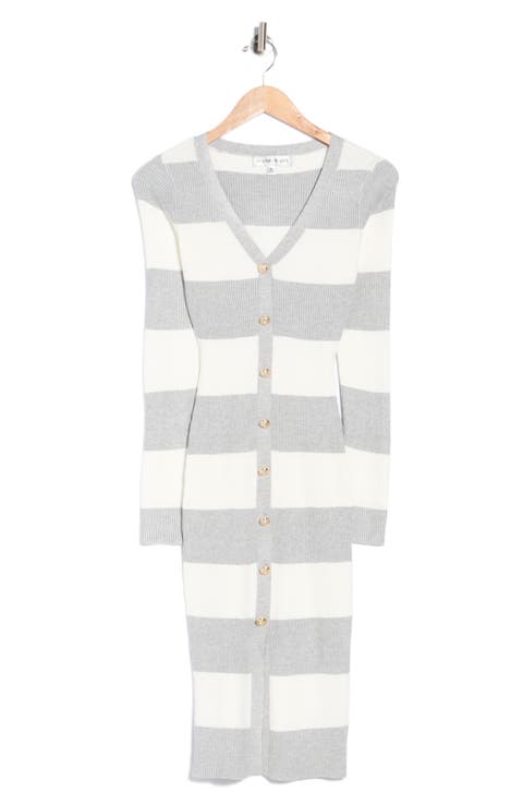 Striped V-Neck Button Front Sweater Dress