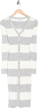 Madden Girl Striped V-Neck Button Front Sweater Dress