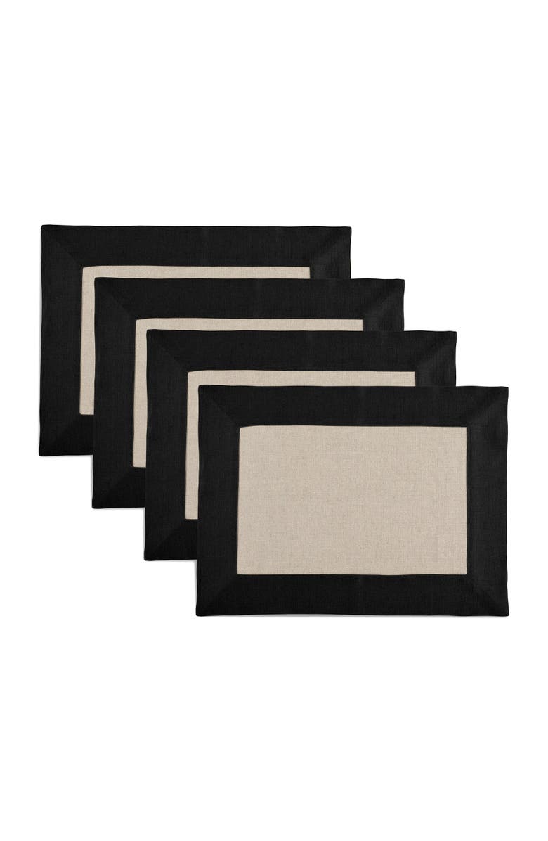Solino Home Linen Placemats Set of 4, 14 x 19 Inch for Dining Table, Holiday and Everyday Table Decor - Contempo, Main, color, Black And Natural