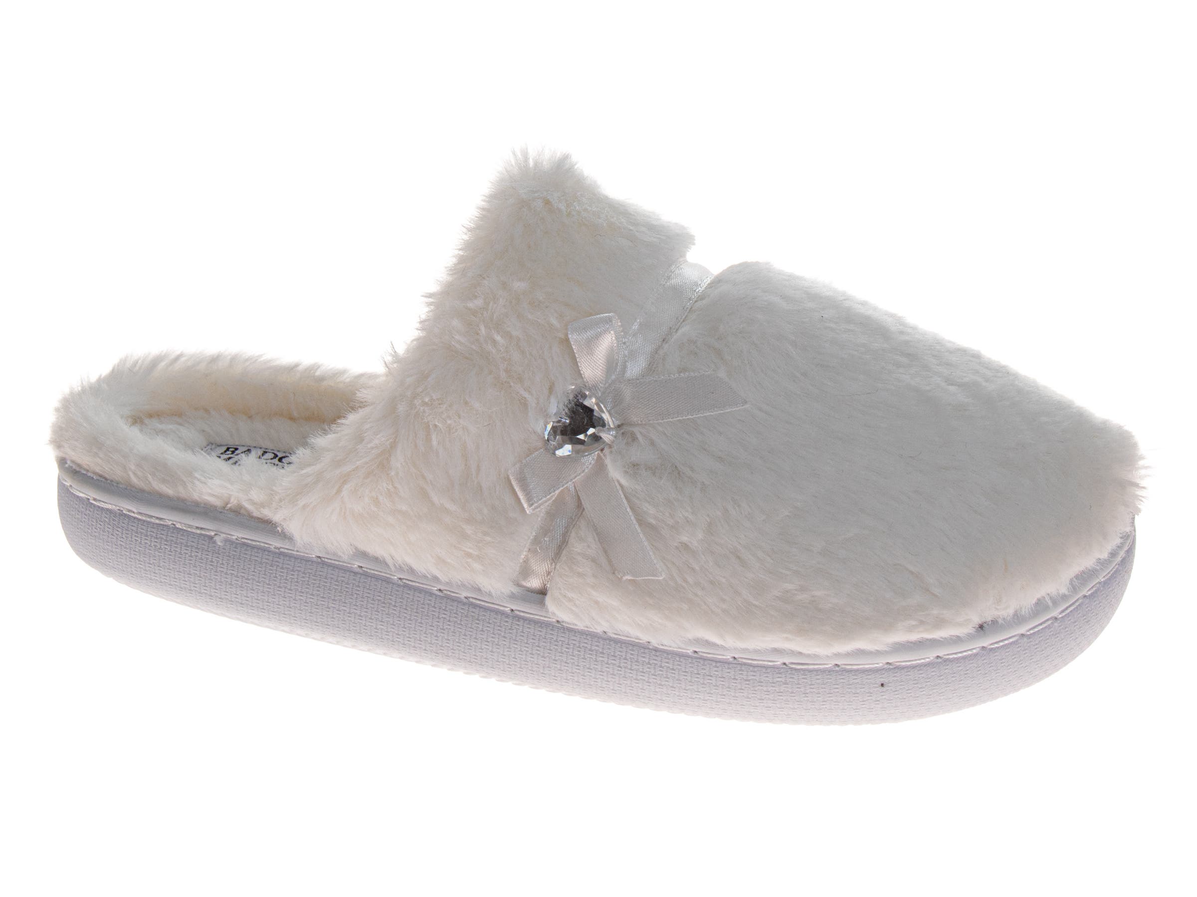 BADGLEY MISCHKA Womens Sparkling Brooch Slippers, Main, color, White