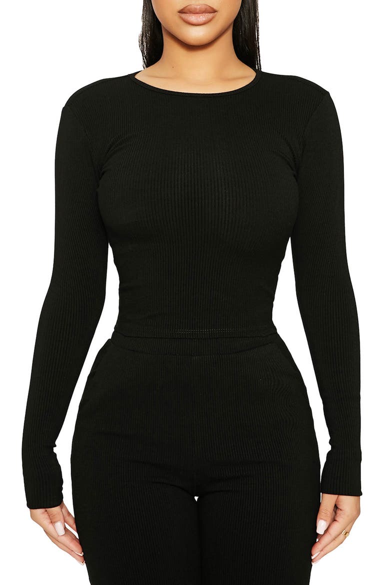 Snatched to the T Long Sleeve Top, Main, color, BLACK