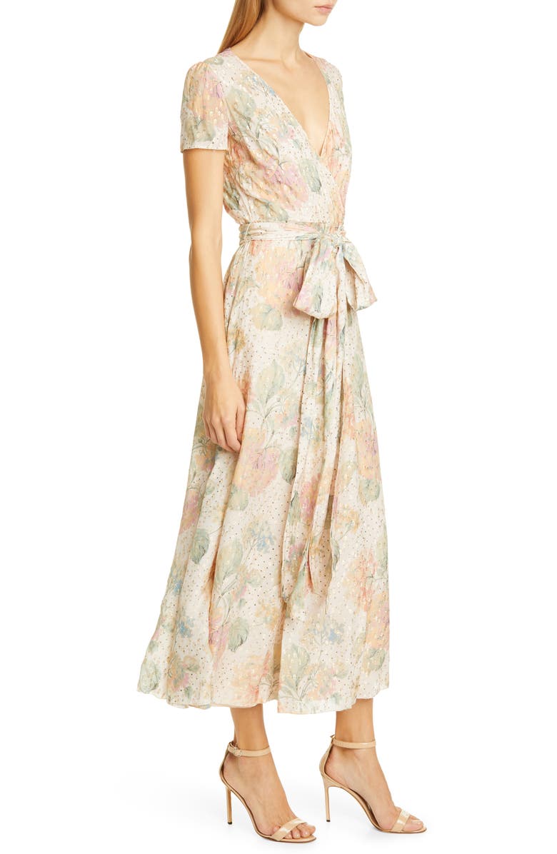 RED Valentino Floral Fil Coupé Faux Wrap Dress, Alternate, color, 
