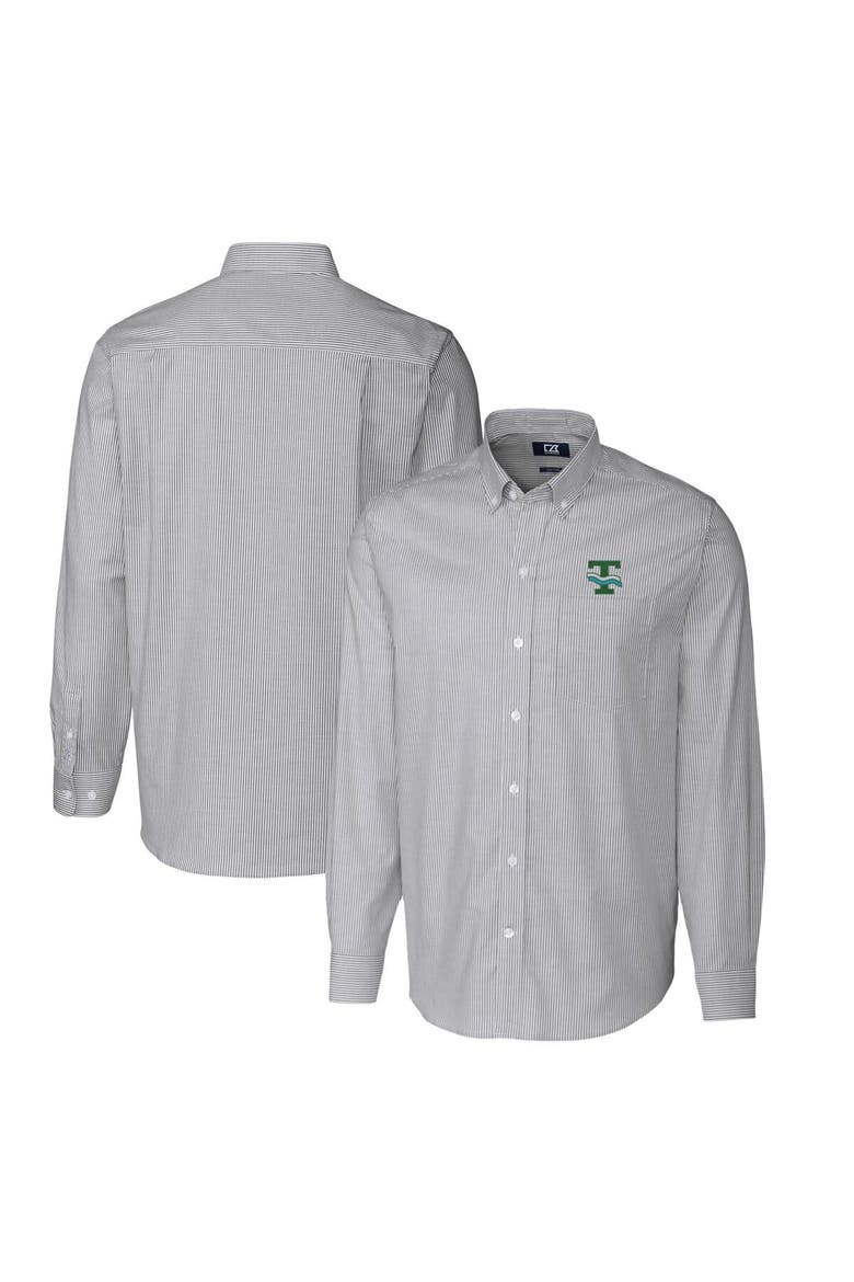 Men's Cutter & Buck Charcoal Tulane Green Wave Vault Big & Tall Oxford Stripe Long Sleeve Button-Down Shirt, Main, color, Charcoal