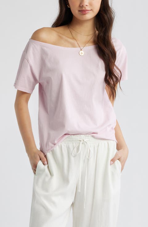 Relaxed Fit Boat Neck Cotton T-Shirt