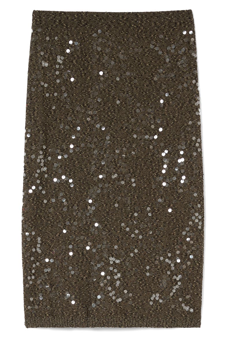 Sequin Bouclé Skirt, Alternate, color, KAKI