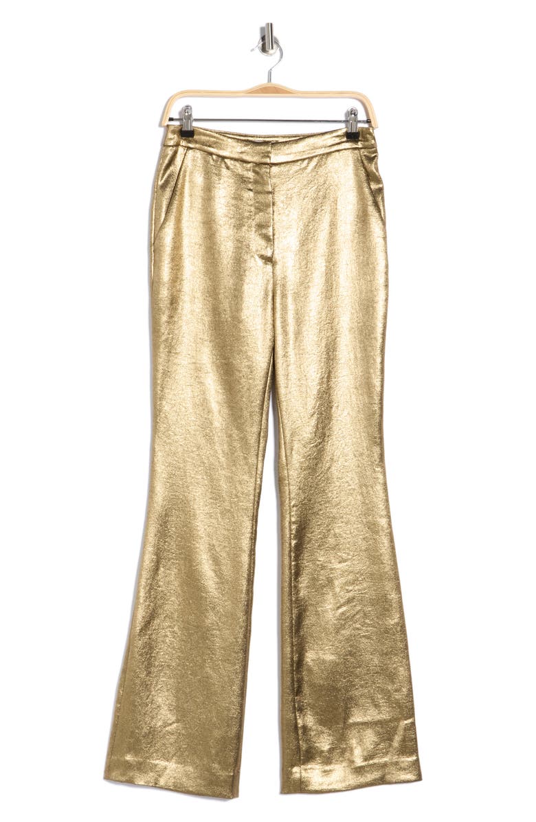 Veronica Beard Gracie Metallic Flare Leg Pants, Alternate, color, Vintage Gold