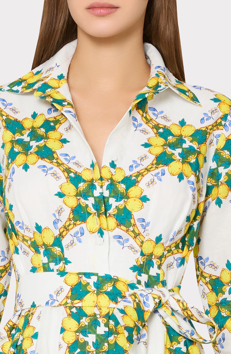 Milly Lexi Print Tie Waist Midi Shirtdress, Alternate, color, Yellow Multi