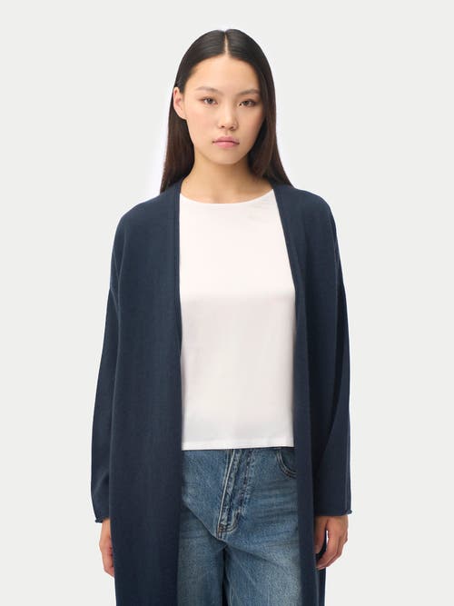 Gobi Mongolian Cashmere 3d Longline Cardigan In Blue
