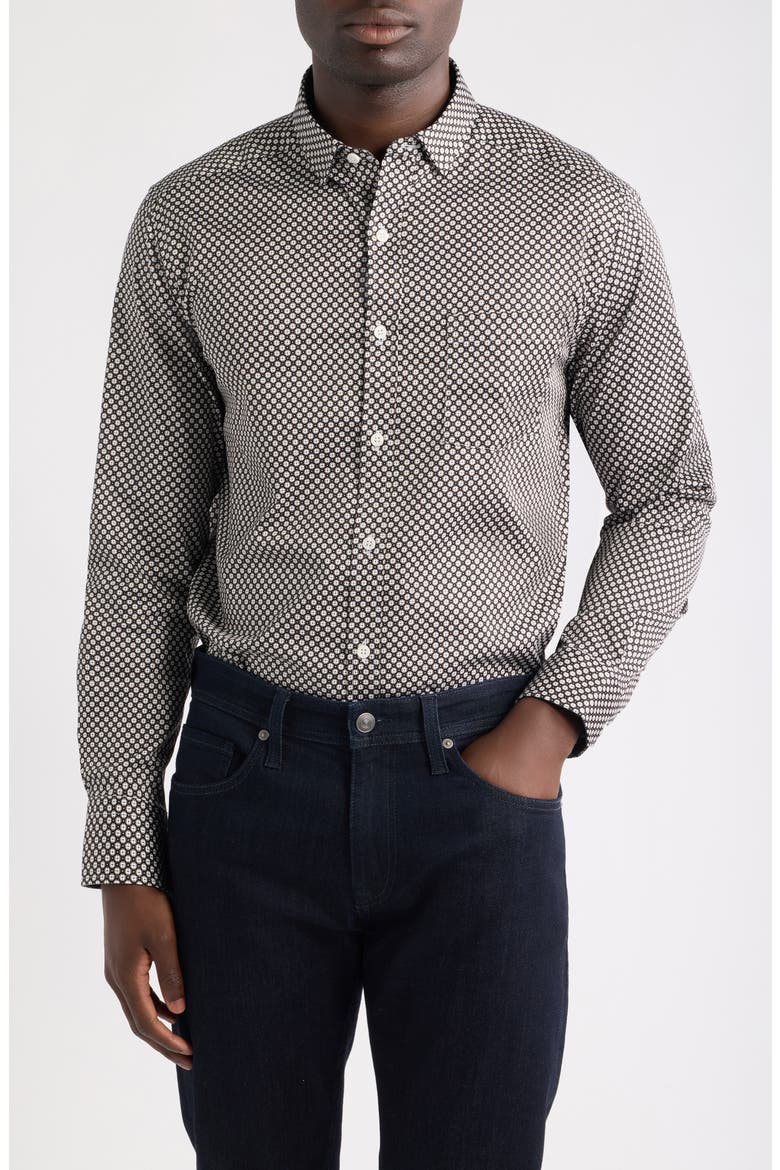 Logan Print Button-Up Shirt, Main, color, BLACK / TAN MINI TILE