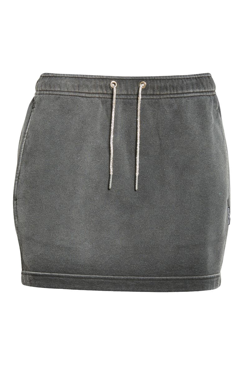 Hotfix Crystal Drawstring French Terry Miniskirt, Alternate, color, WASHED CAVIAR