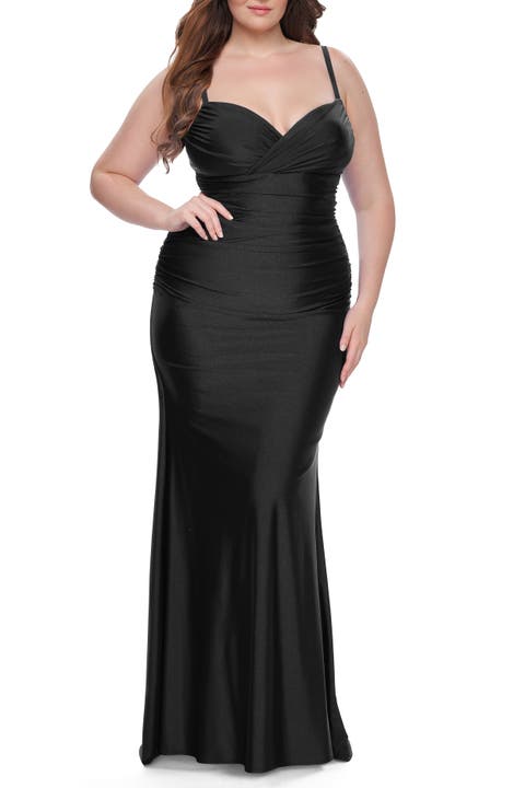 Ruched Jersey Plus Size Dress with Lace Up Back