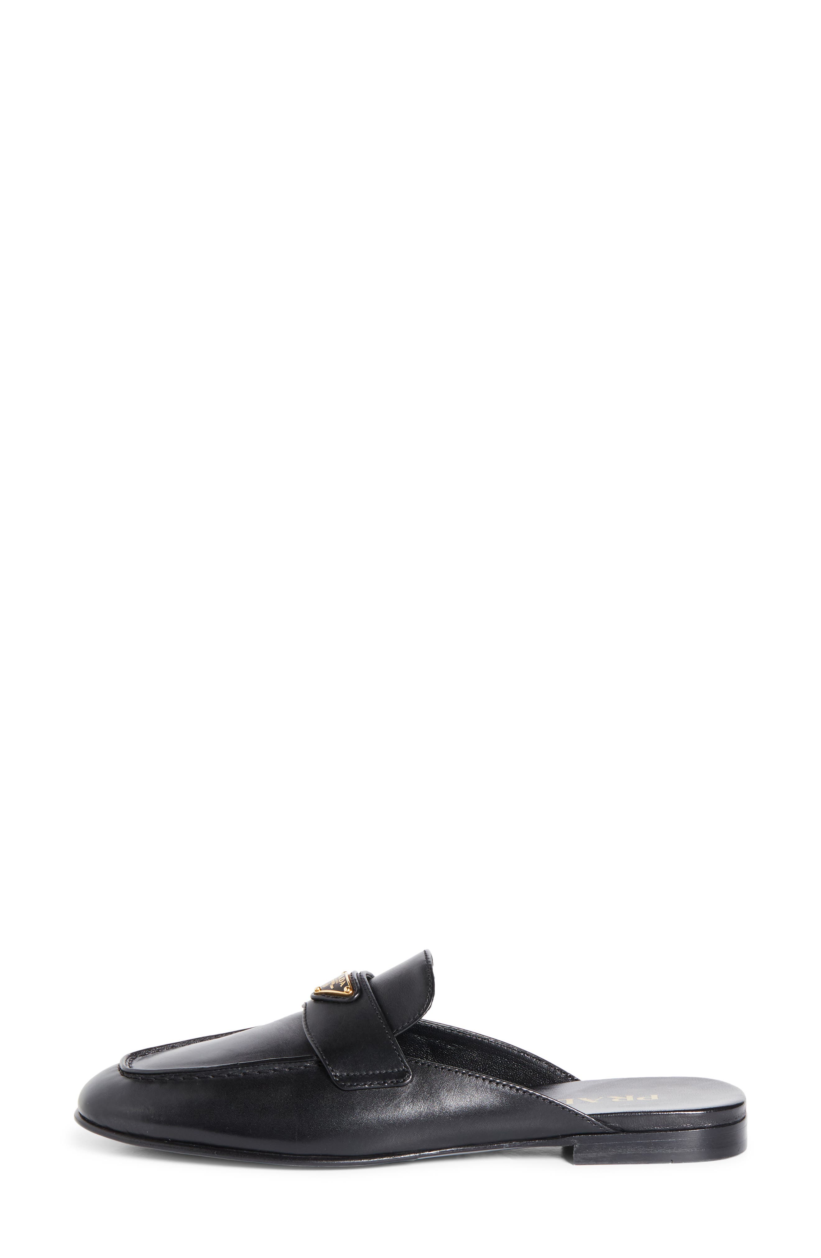 Prada Logo Loafer Mule, Alternate, color, Nero