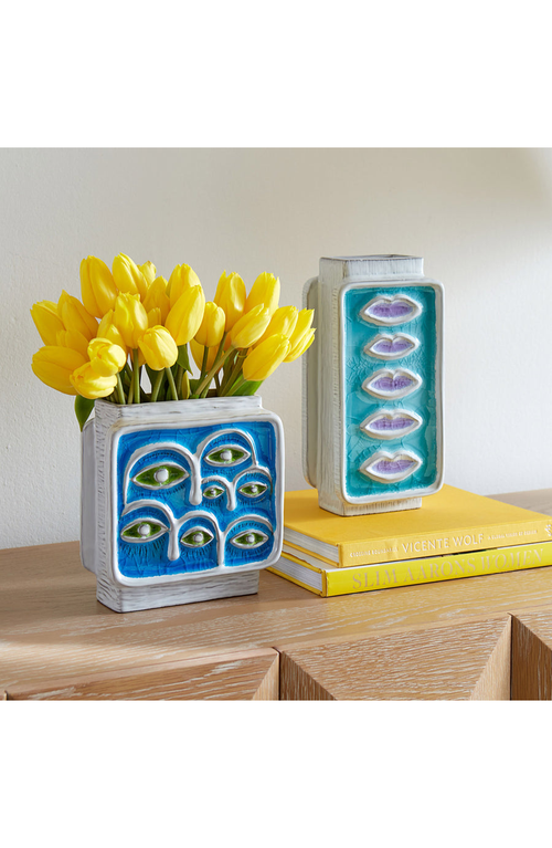 Jonathan Adler Glass Menagerie Lips Vase In Lavender/turquoise