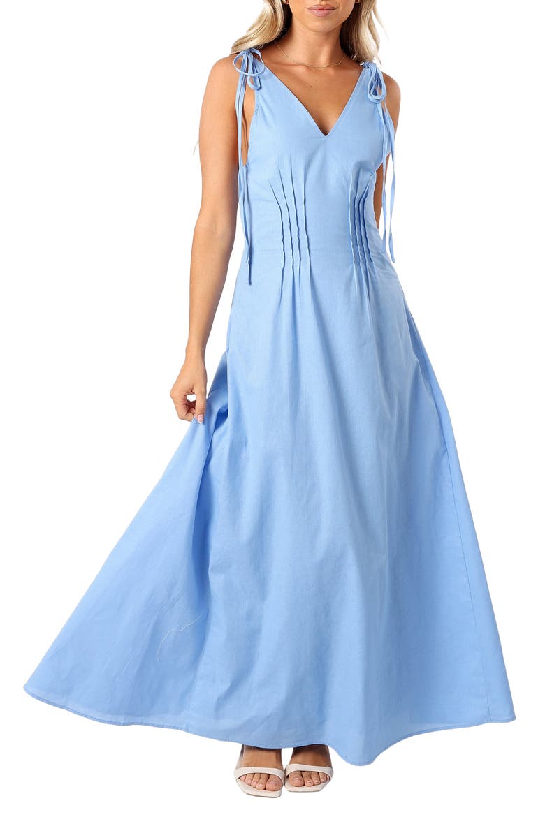 Lainey Tie Strap Cotton & Linen Maxi Dress, Main, color, BLUE